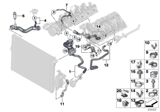 2014 BMW 550i Cooling System Coolant Hoses Diagram 1