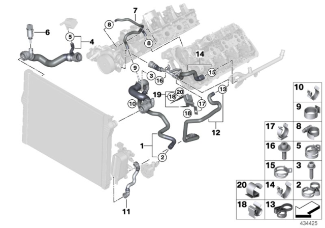 2016 BMW 550i Cooling System Coolant Hoses Diagram 1