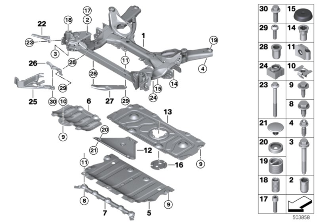 2020 BMW 330i Front Axle Support Diagram