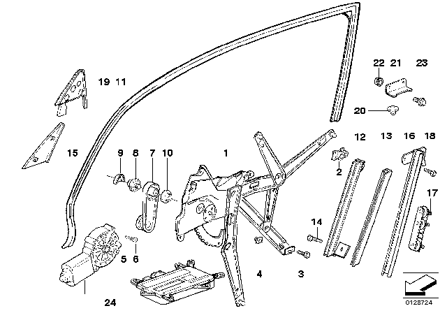 1992 BMW 325is Door Window Lifting Mechanism Diagram 1