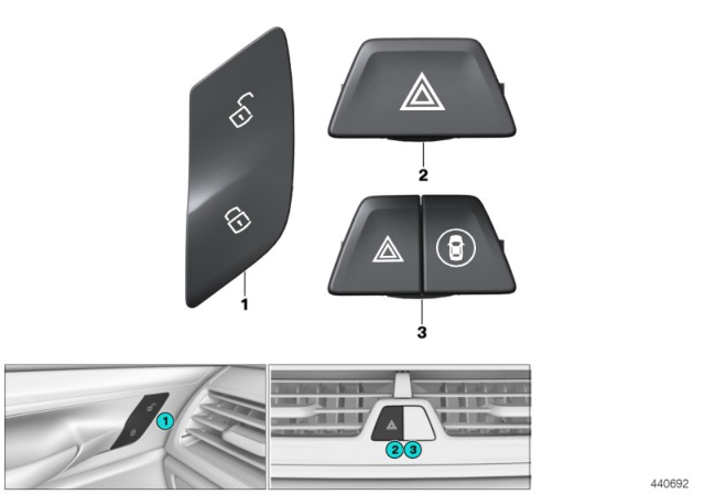 2020 BMW 740i Switch, Hazard Warning / Central Locking Diagram