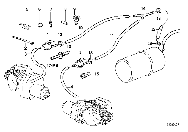 1992 BMW 850i Fuel Tank Breather Valve / Disturb. Air Valve Diagram