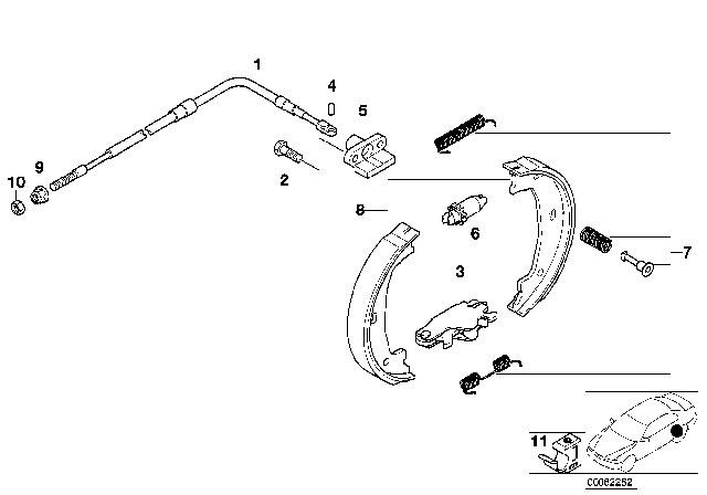 1997 BMW 318ti Parking Brake / Brake Shoes Diagram