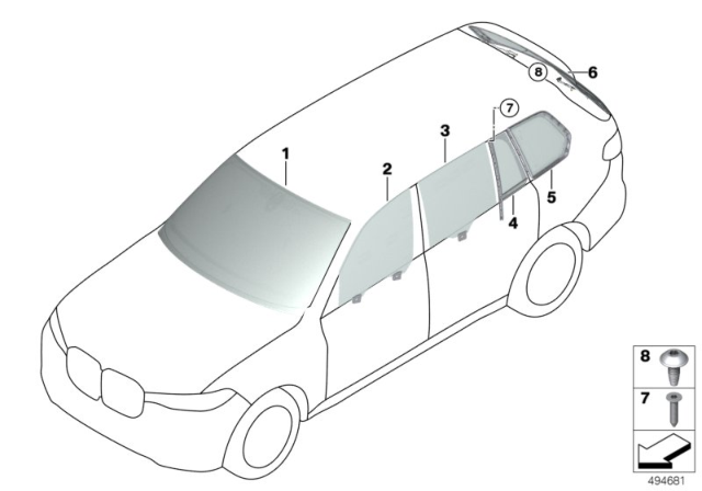 2020 BMW X7 SIDE WINDOW FIXED, DOOR, REA Diagram for 51357431146