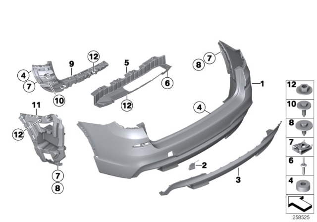 2016 BMW X3 Set, Mounting Parts, Bumper, Rear Diagram for 51122457472