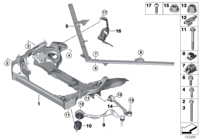 2007 BMW 328i Front Axle Support, Wishbone / Tension Strut Diagram