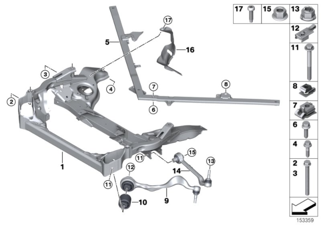 2006 BMW 325i Front Axle Support, Wishbone / Tension Strut Diagram