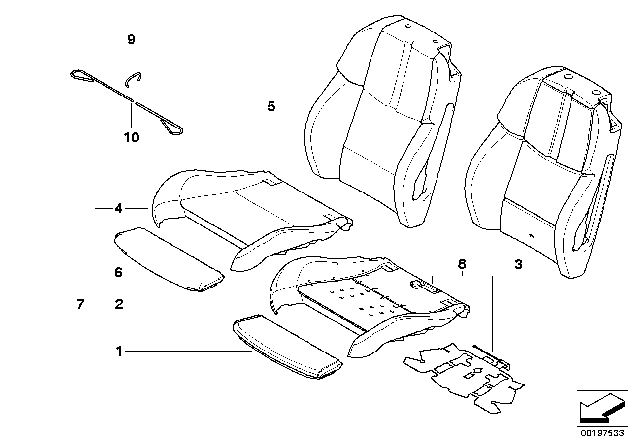 2008 BMW M3 Seat, Front, Cushion & Cover Diagram