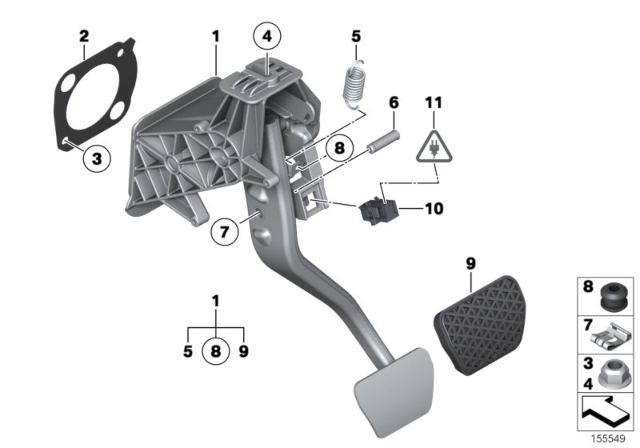 2018 BMW 650i xDrive Pedal Assembly, Automatic Transmission Diagram