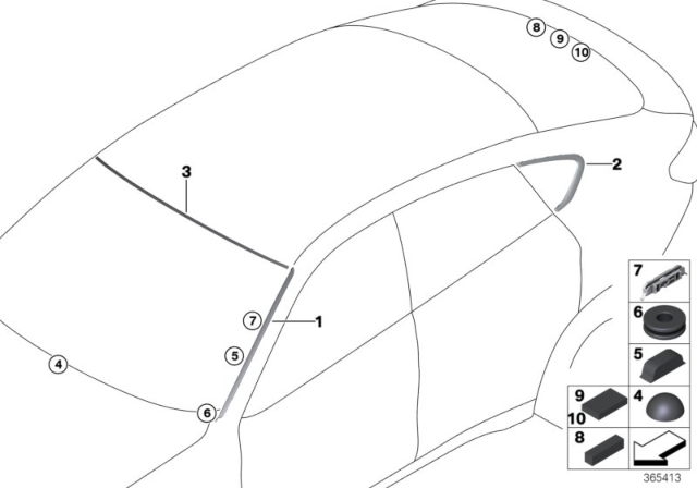 2019 BMW X6 M Painted Drip Moulding, Right Diagram for 51317371706