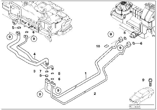 2007 BMW 750Li Coolant Lines, Rear Air Conditioning Diagram