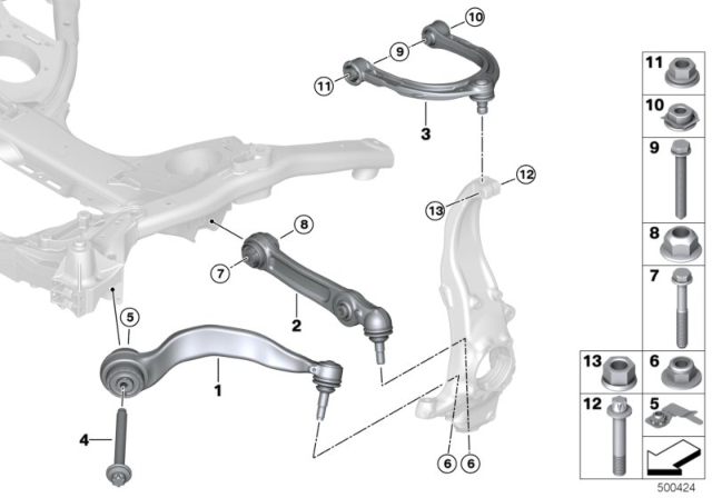 2020 BMW 840i Gran Coupe CONTROL ARM WITH RUBBER BUSH Diagram for 31106886906