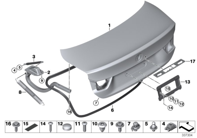 2015 BMW M4 Left Trunk Lid Hinge Diagram for 41007286957