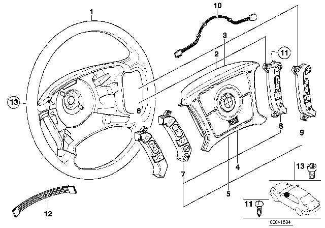 2000 BMW 528i Steering Wheel Airbag - Smart Multifunction Diagram