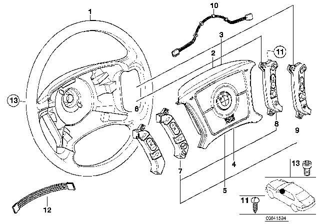 2002 BMW 540i Steering Wheel Airbag - Smart Multifunction Diagram 1