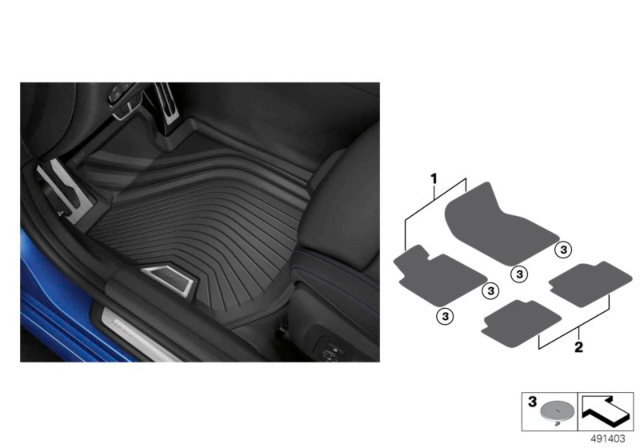 2020 BMW M340i xDrive Floor Mats Diagram
