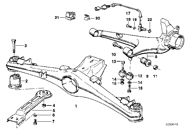 1985 BMW 524td Rear Axle Support / Wheel Suspension Diagram