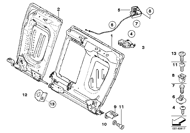 2007 BMW 328xi Seat, Rear, Seat Frame Diagram