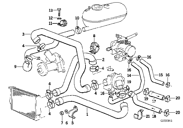1986 BMW 325e Cooling System - Water Hoses Diagram 2