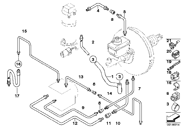 2002 BMW 540i Front Brake Pipe ASC/DSC Diagram