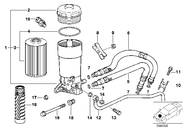 1995 BMW 540i Oil Filter With Oil Cooler Connection Diagram for 11421745562