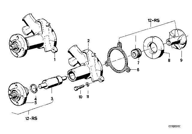 1984 BMW 325e Cooling System - Water Pump Diagram