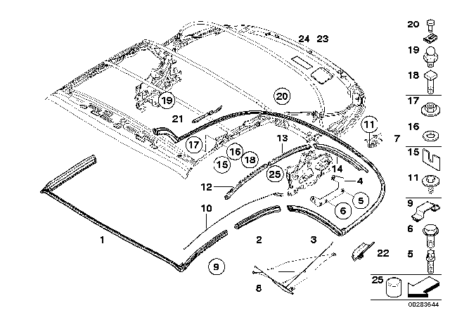 2008 BMW 135i Folding Top Mounting Parts Diagram