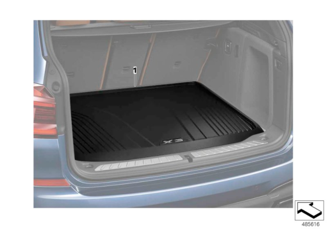 2018 BMW X3 Fitted Luggage Compartment Mat Diagram