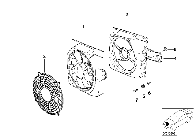 1998 BMW Z3 Pusher Fan And Mounting Parts Diagram