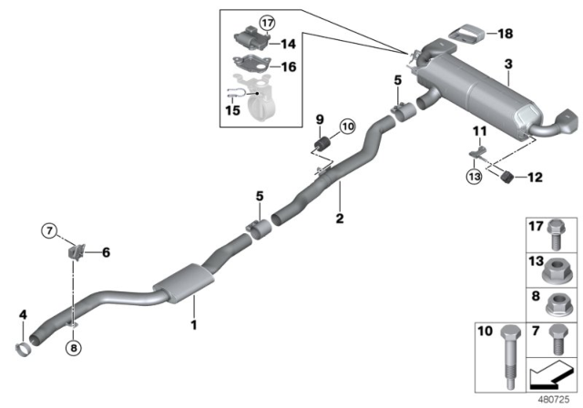 2019 BMW 540i xDrive Rear Exhaust Flap Muffler Diagram for 18308652306