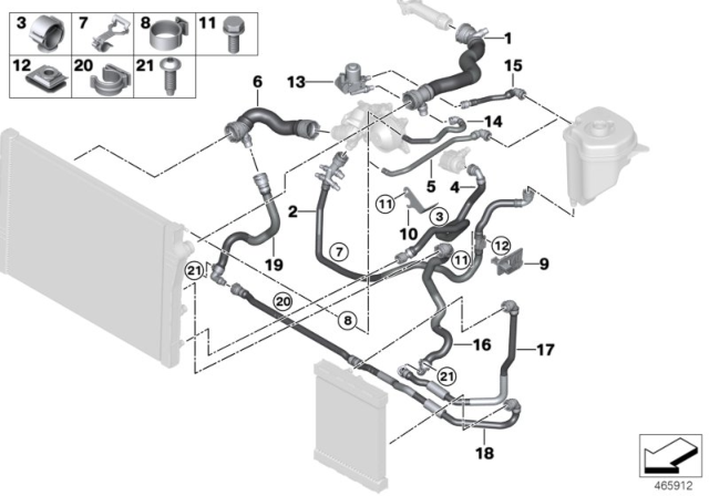 2014 BMW X5 Cooling System Coolant Hoses Diagram