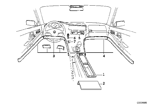 1995 BMW 850CSi Front Console Insert Diagram for 51162254355