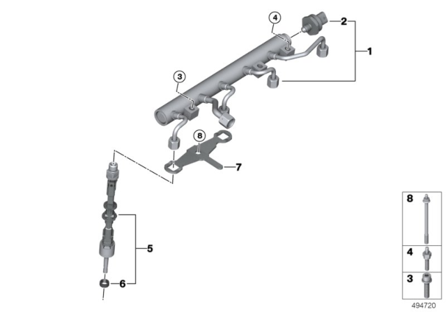 2020 BMW X7 High-Pressure Rail / Injector / Mounting Diagram