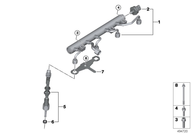 2019 BMW M850i xDrive High-Pressure Rail / Injector / Mounting Diagram