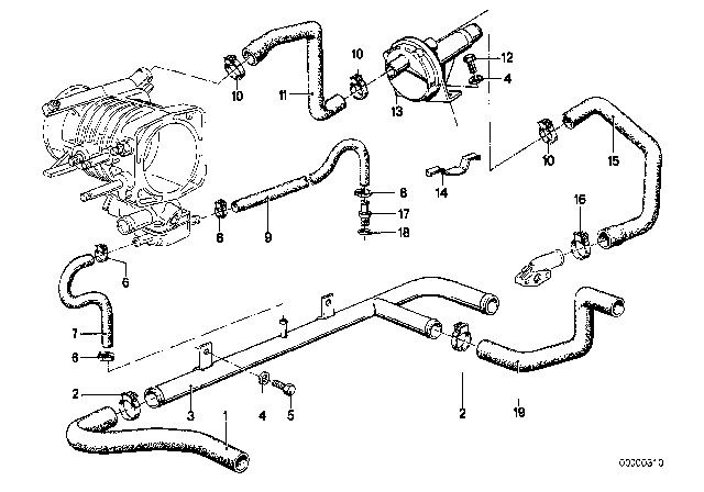 1982 BMW 633CSi Cooling System - Water Hoses Diagram 1