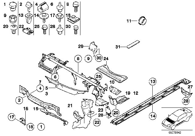1999 BMW 540i Body Parts / Floor Panel / Engine Compartment Diagram