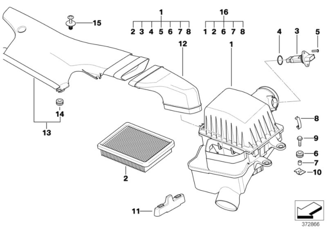 2006 BMW M3 Intake Silencer / Filter Cartridge Diagram