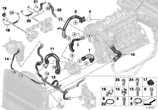 2009 BMW 335i xDrive Cooling System Coolant Hoses Diagram 4