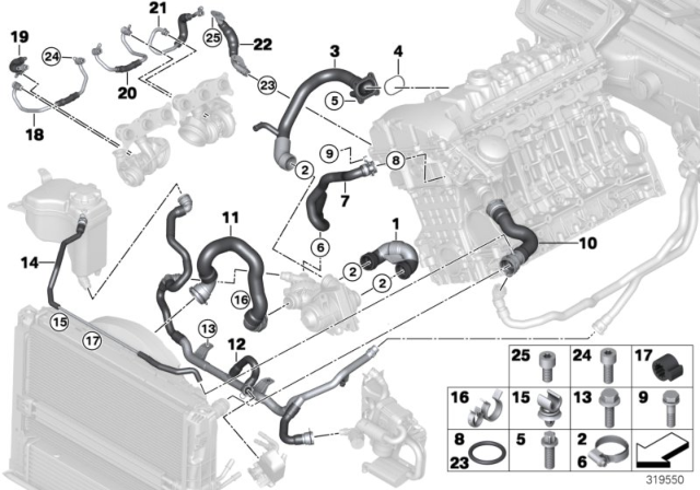 2008 BMW 335i Cooling System Coolant Hoses Diagram 3