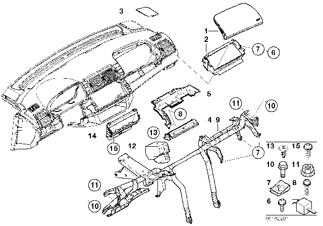 2003 BMW X5 Mounting Parts, Instrument Panel Diagram