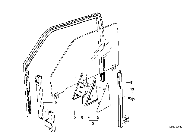 1989 BMW 325is Right One-Piece Window Guide Diagram for 51321904782