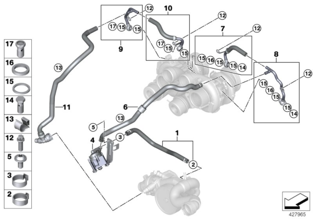 2015 BMW X6 M Cooling System, Turbocharger Diagram