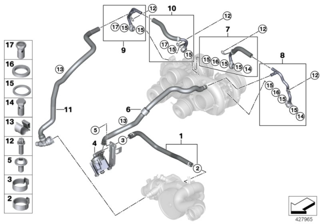 2016 BMW X6 M Cooling System, Turbocharger Diagram