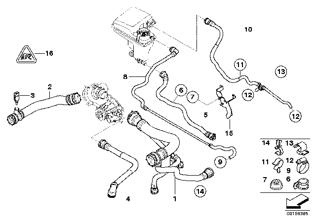 2005 BMW 745Li Cooling System - Water Hoses Diagram