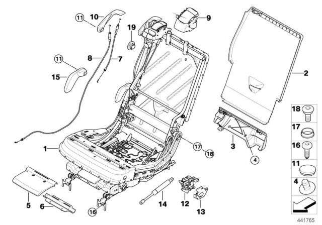 2013 BMW X5 Seat And Backrest Frame Right Diagram for 52207157007