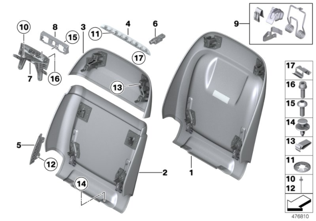 2017 BMW X5 Set, Front, Backrest Trims Diagram