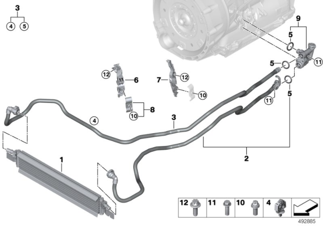 2019 BMW 330i xDrive Transmission Oil Cooler / Oil Cooler Line Diagram