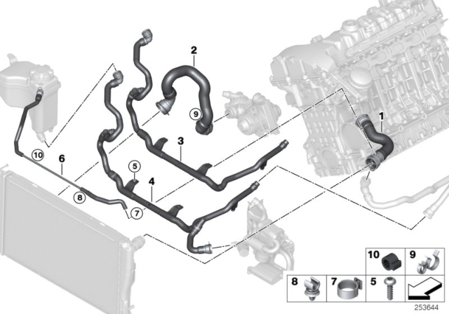 2009 BMW 335i xDrive Cooling System - Water Hoses Diagram 1