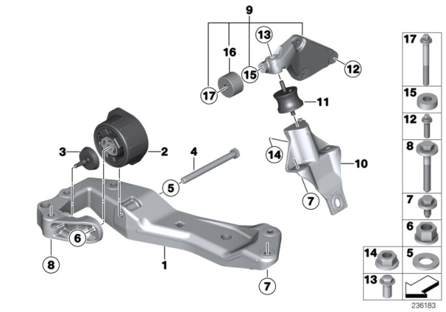 2015 BMW 640i xDrive Transmission Gearbox Mount Replacement Mounts Diagram for 22316799331