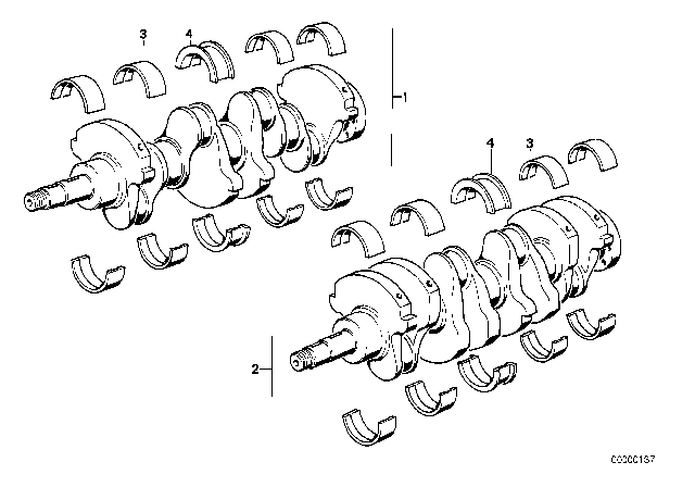 1981 BMW 320i Crankshaft With Bearing Shells Diagram